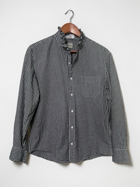 J. Crew Tops - J Crew Upcycled Men’s to Ladies Button Up | Blue and White Gingham Ruffle Collar